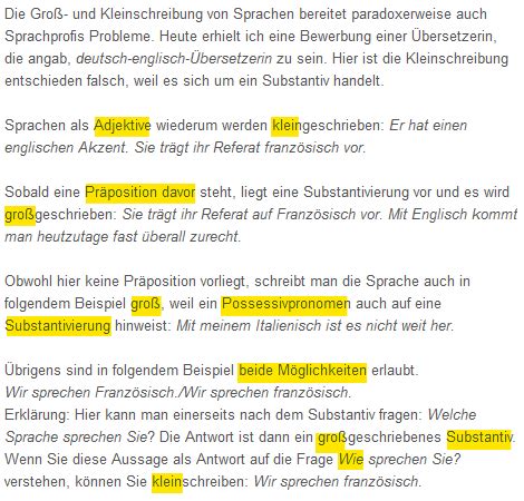 ich spreche englisch groß oder klein|ich spreche deutsch groß oder klein.